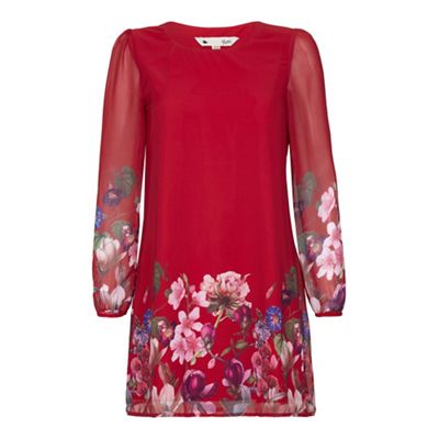 Yumi Red Short Sleeved Bird Print Dress